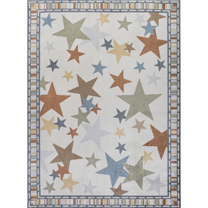 Star Gazer Geometric Machine-Washable Ivory/Blue/Orange 8 ft. x 10 ft. Area Rug