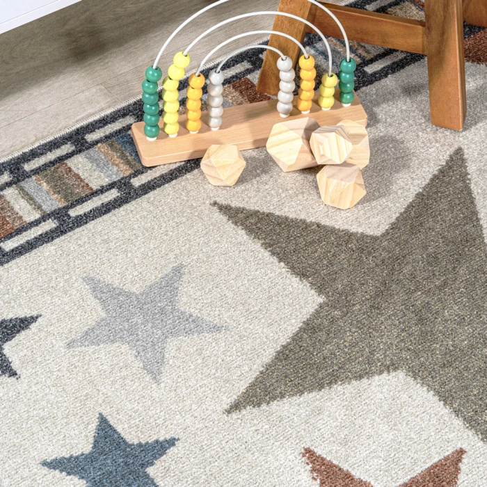 Star Gazer Geometric Machine-Washable Ivory/Blue/Orange 8 ft. x 10 ft. Area Rug