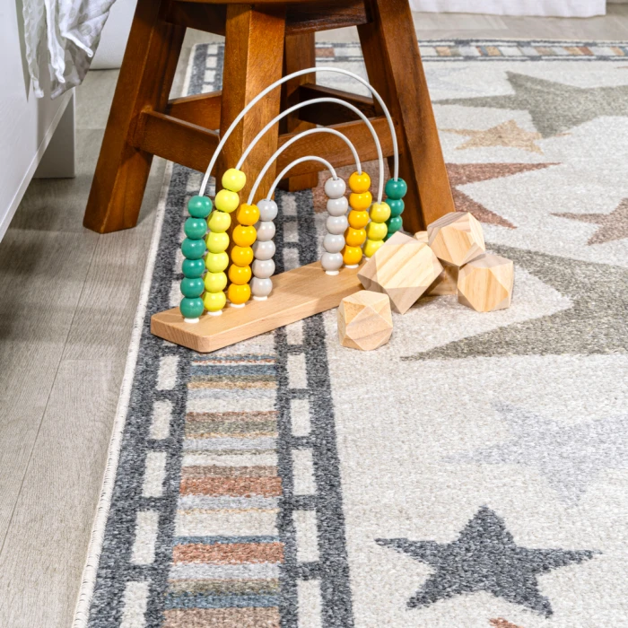 Star Gazer Geometric Machine-Washable Ivory/Blue/Orange 8 ft. x 10 ft. Area Rug