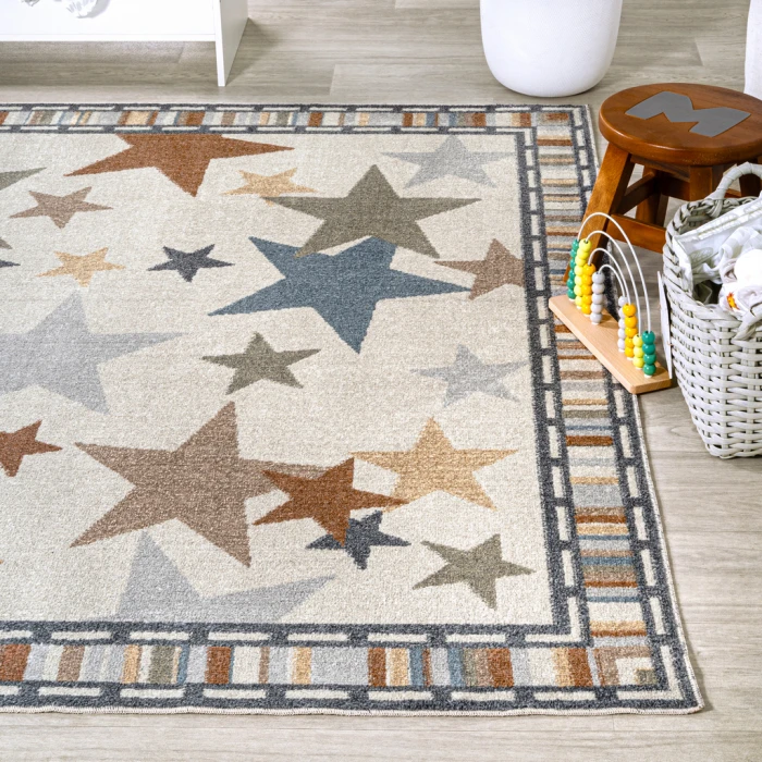Star Gazer Geometric Machine-Washable Ivory/Blue/Orange 8 ft. x 10 ft. Area Rug