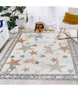 Jonathany Kids Washable KDW100A Ivory/Blue/Orange Area Rug 3 ft. 11 in. X 5 ft. 11 in. Rectangle
