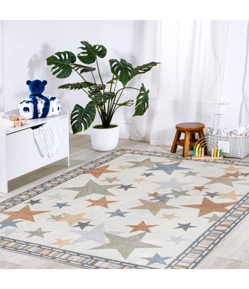 Star Gazer Geometric Machine-Washable Ivory/Blue/Orange 4 ft. x 6 ft. Area Rug