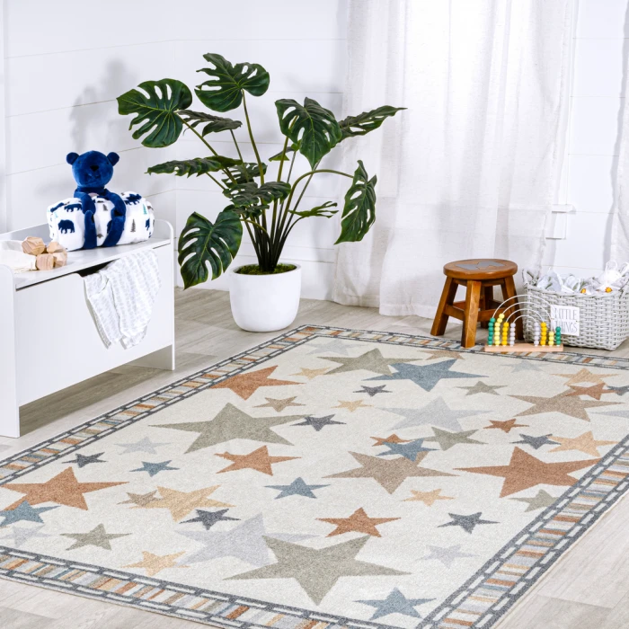 Star Gazer Geometric Machine-Washable Ivory/Blue/Orange 8 ft. x 10 ft. Area Rug