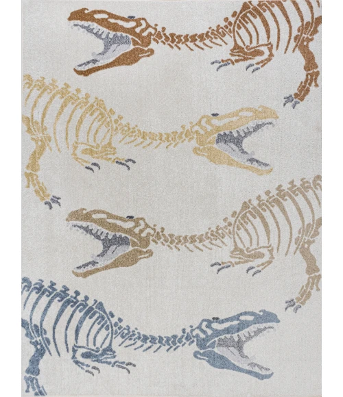 Kingdarr T-Rex Modern Kids Machine-Washable Cream/Multi 4 ft. x 6 ft. Area Rug
