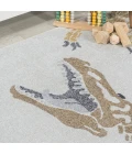 Kingdarr T-Rex Modern Kids Machine-Washable Cream/Multi 4 ft. x 6 ft. Area Rug