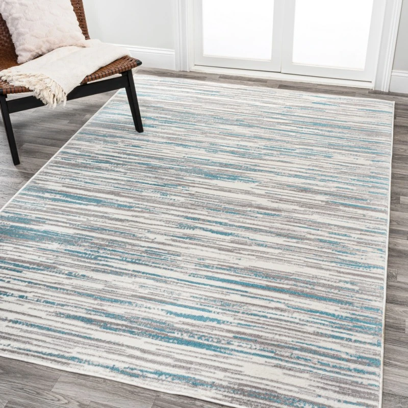 Speer Abstract Linear Stripe Gray/Blue 5 ft. x 8 ft. Area Rug