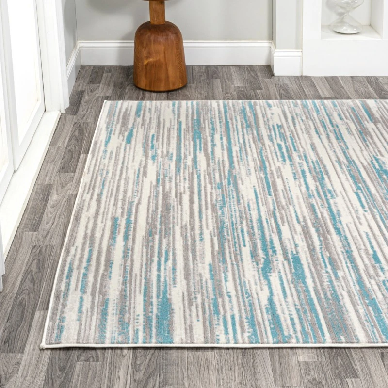 Speer Abstract Linear Stripe Gray/Blue 5 ft. x 8 ft. Area Rug