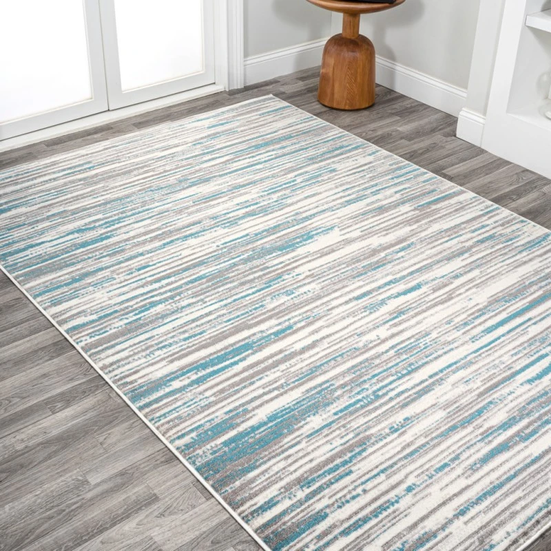 Speer Abstract Linear Stripe Gray/Blue 5 ft. x 8 ft. Area Rug