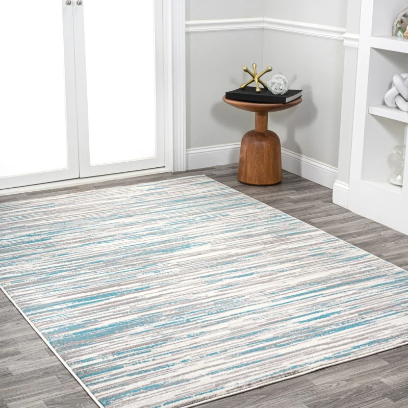 Speer Abstract Linear Stripe Gray/Blue 5 ft. x 8 ft. Area Rug