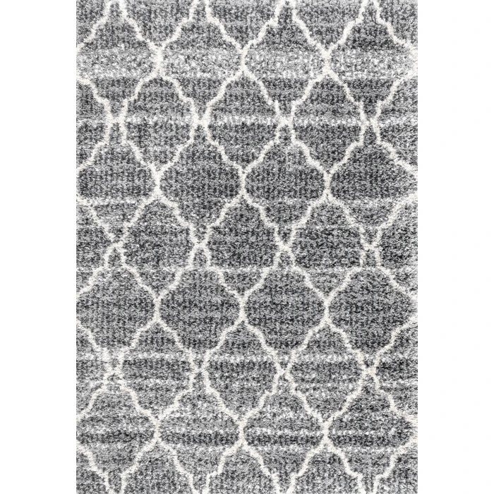 Susa Ogee Moroccan Trellis Shag Light Grey/Ivory 5 ft. x 8 ft. Area Rug