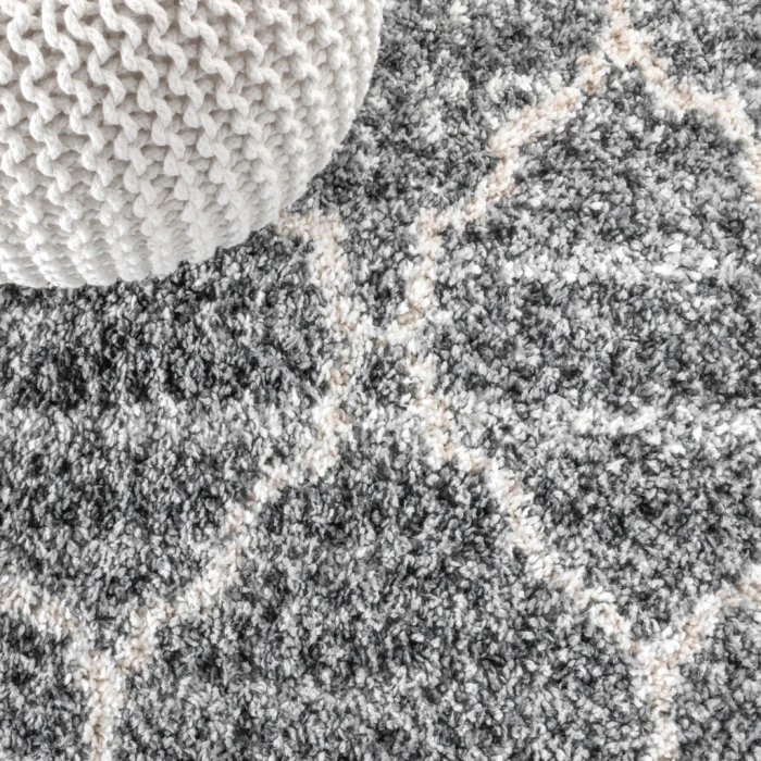 Susa Ogee Moroccan Trellis Shag Light Grey/Ivory 5 ft. x 8 ft. Area Rug