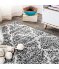 Susa Ogee Moroccan Trellis Shag Light Grey/Ivory 5 ft. x 8 ft. Area Rug