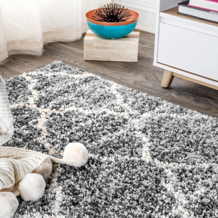 Susa Ogee Moroccan Trellis Shag Light Grey/Ivory 5 ft. x 8 ft. Area Rug