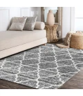 Susa Ogee Moroccan Trellis Shag Light Grey/Ivory 5 ft. x 8 ft. Area Rug