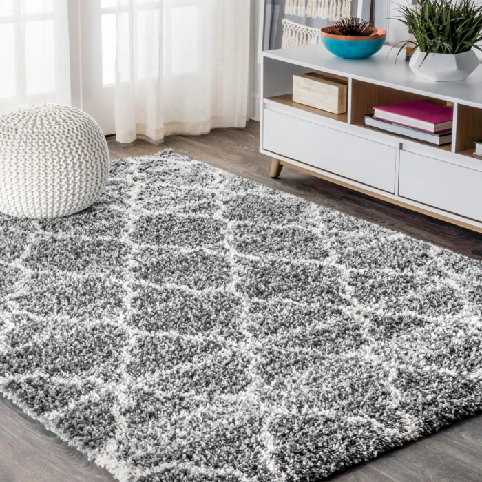 Susa Ogee Moroccan Trellis Shag Light Grey/Ivory 5 ft. x 8 ft. Area Rug
