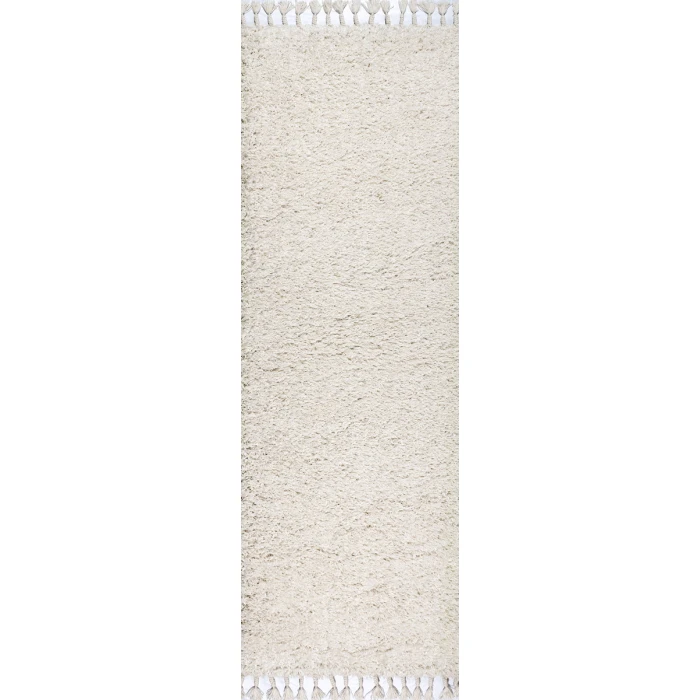 Mercer Shag Plush Tassel White 2 ft. x 8 ft. Runner Rug
