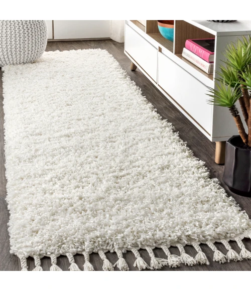Mercer Shag Plush Tassel White 2 ft. x 8 ft. Runner Rug