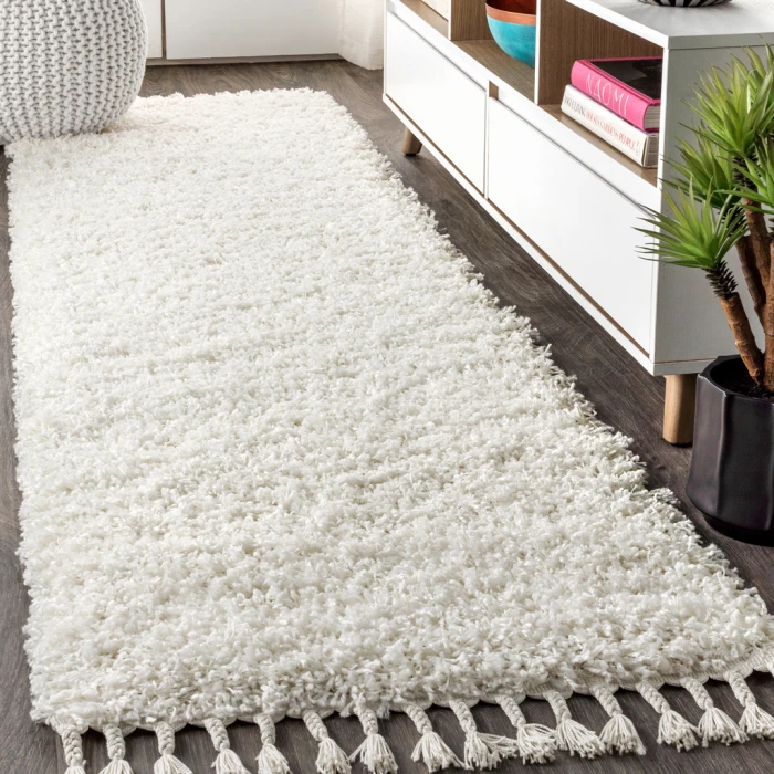 Mercer Shag Plush Tassel White 2 ft. x 8 ft. Runner Rug