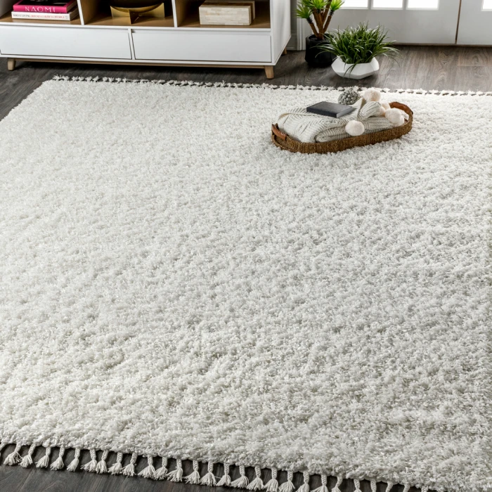 Mercer Shag Plush Tassel White 5 ft. x 8 ft. Area Rug