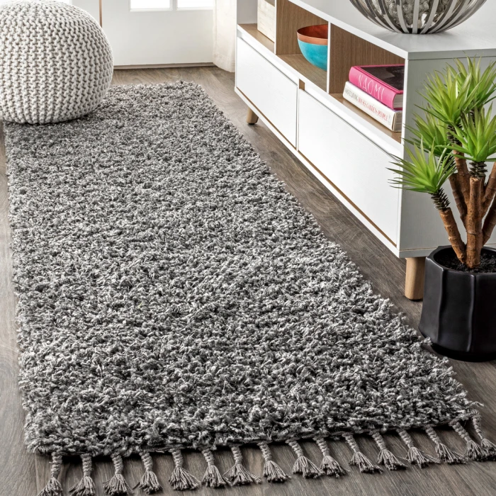 Mercer Shag Plush Tassel Charcoal 2 ft. x 8 ft. Runner Rug