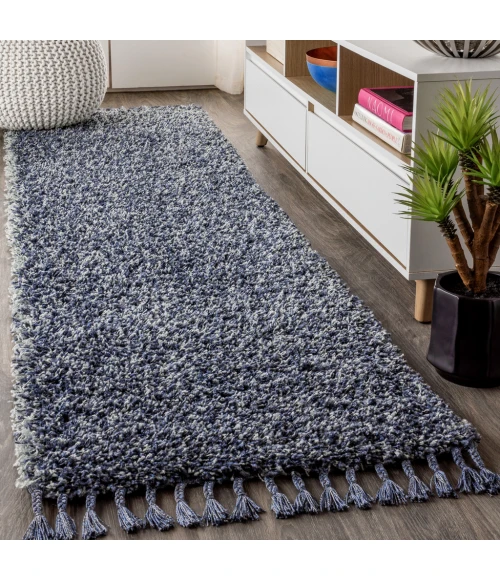 Mercer Shag Plush Tassel Denim Blue 2 ft. x 8 ft. Runner Rug