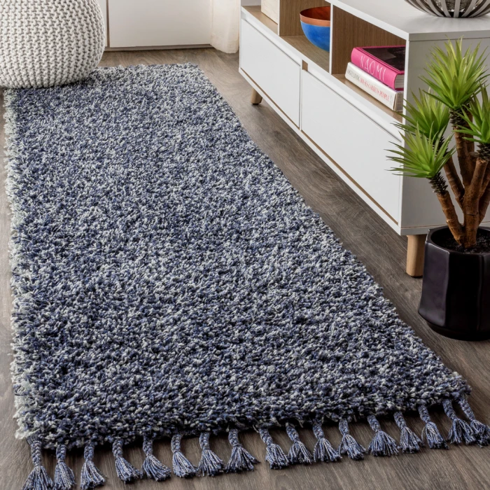 Mercer Shag Plush Tassel Denim Blue 2 ft. x 8 ft. Runner Rug