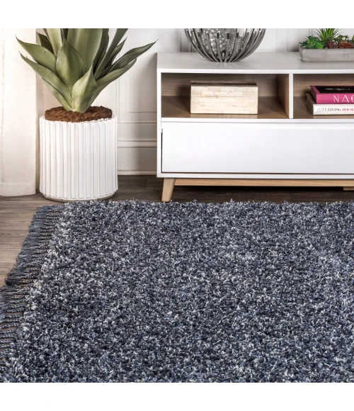 Mercer Shag Plush Tassel Denim Blue 5 ft. x 8 ft. Area Rug