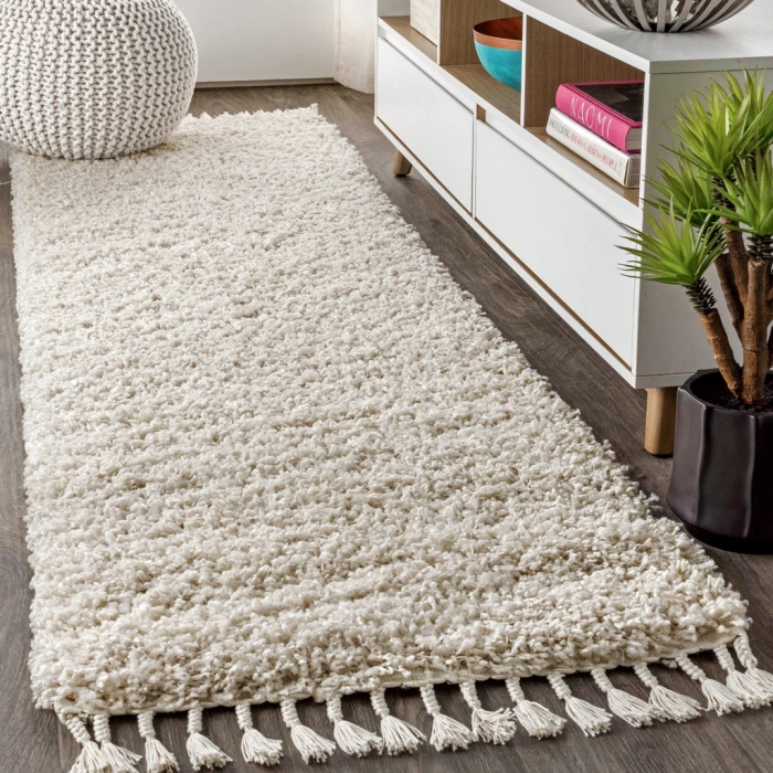 Mercer Shag Plush Tassel Cream 2 ft. x 8 ft. Runner Rug