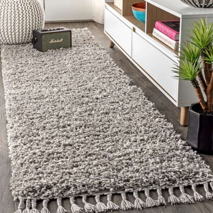 Mercer Shag Plush Tassel Grey 2 ft. x 8 ft. Runner Rug