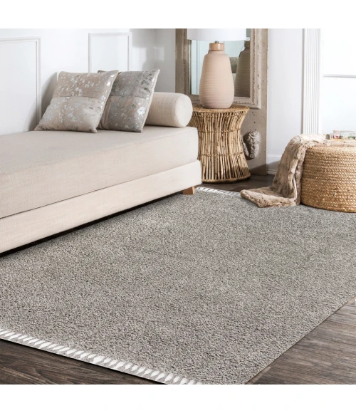 Mercer Shag Plush Tassel Grey 5 ft. x 8 ft. Area Rug