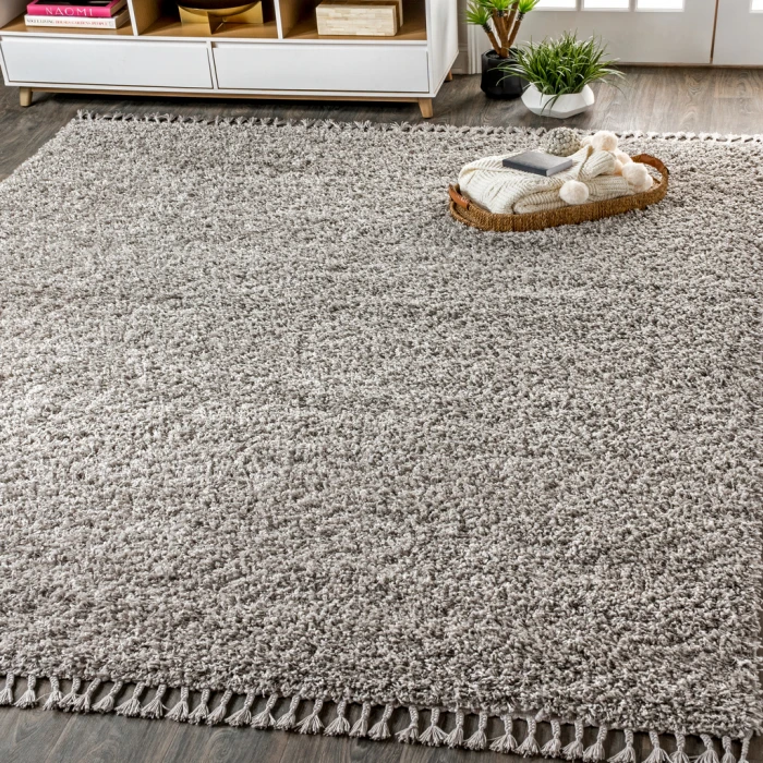 Mercer Shag Plush Tassel Grey 5 ft. x 8 ft. Area Rug