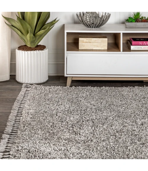 Mercer Shag Plush Tassel Grey 5 ft. x 8 ft. Area Rug