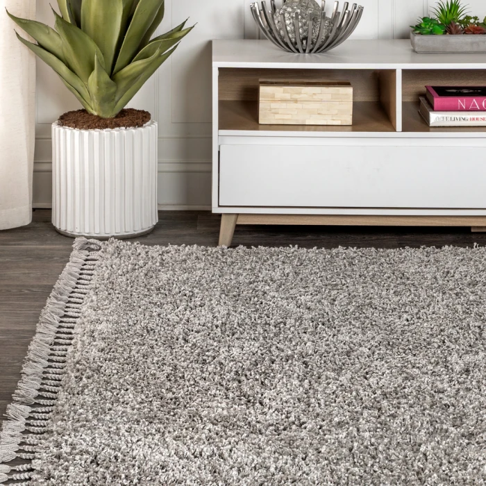 Mercer Shag Plush Tassel Grey 5 ft. x 8 ft. Area Rug
