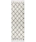 Mercer Shag Plush Tassel Moroccan Geometric Trellis Ivory/Grey 2 ft. x 8 ft. Runner Rug