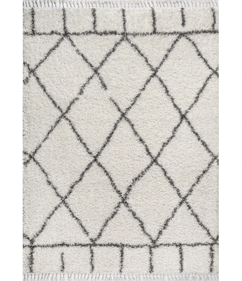 Mercer Shag Plush Tassel Moroccan Geometric Trellis Ivory/Grey 4 ft. x 6 ft. Area Rug