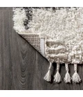 Mercer Shag Plush Tassel Moroccan Geometric Trellis Ivory/Grey 4 ft. x 6 ft. Area Rug
