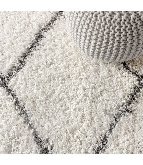 Mercer Shag Plush Tassel Moroccan Geometric Trellis Ivory/Grey 4 ft. x 6 ft. Area Rug