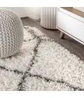 Mercer Shag Plush Tassel Moroccan Geometric Trellis Ivory/Grey 4 ft. x 6 ft. Area Rug