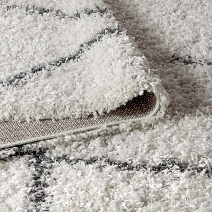 Mercer Shag Plush Tassel Moroccan Geometric Trellis Ivory/Grey 3 ft. x 5 ft. Area Rug