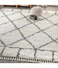 Mercer Shag Plush Tassel Moroccan Geometric Trellis Ivory/Grey 4 ft. x 6 ft. Area Rug