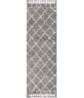 Mercer Shag Plush Tassel Moroccan Geometric Trellis Grey/Ivory 2 ft. x 8 ft. Runner Rug