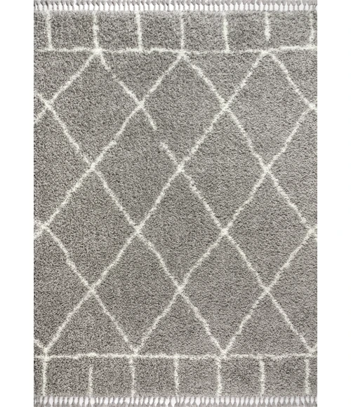 Mercer Shag Plush Tassel Moroccan Geometric Trellis Grey/Ivory 4 ft. x 6 ft. Area Rug