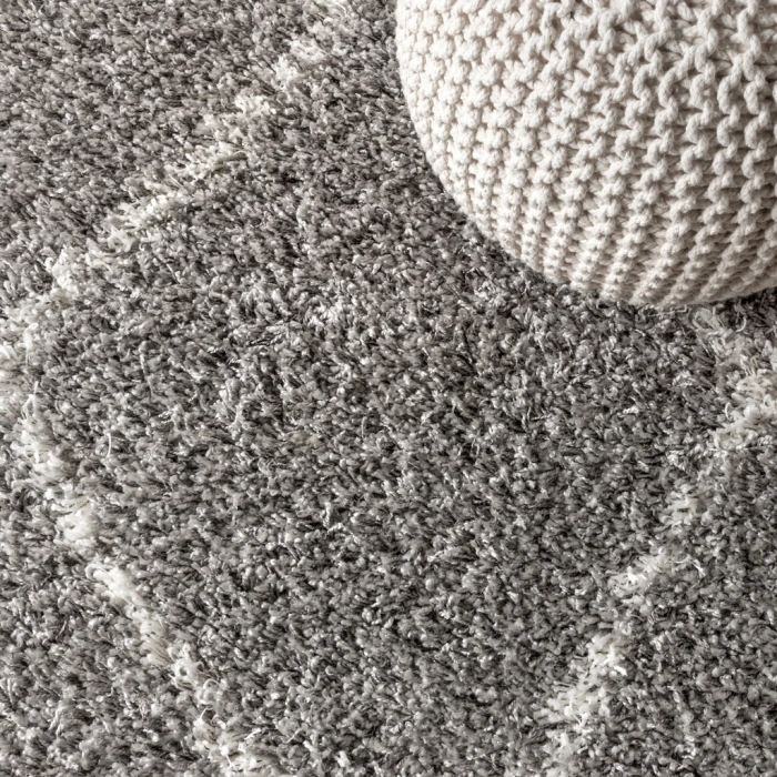 Mercer Shag Plush Tassel Moroccan Geometric Trellis Grey/Ivory 2 ft. x 8 ft. Runner Rug