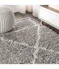 Mercer Shag Plush Tassel Moroccan Geometric Trellis Grey/Ivory 4 ft. x 6 ft. Area Rug