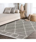 Mercer Shag Plush Tassel Moroccan Geometric Trellis Grey/Ivory 4 ft. x 6 ft. Area Rug