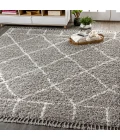 Mercer Shag Plush Tassel Moroccan Geometric Trellis Grey/Ivory 4 ft. x 6 ft. Area Rug