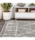 Mercer Shag Plush Tassel Moroccan Geometric Trellis Grey/Ivory 4 ft. x 6 ft. Area Rug