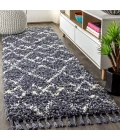 Mercer Shag Plush Tassel Moroccan Tribal Geometric Trellis Blue/Cream 2 ft. x 8 ft. Runner Rug