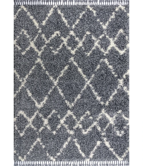 Mercer Shag Plush Tassel Moroccan Tribal Geometric Trellis Blue/Cream 5 ft. x 8 ft. Area Rug
