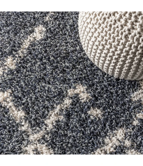 Mercer Shag Plush Tassel Moroccan Tribal Geometric Trellis Blue/Cream 5 ft. x 8 ft. Area Rug